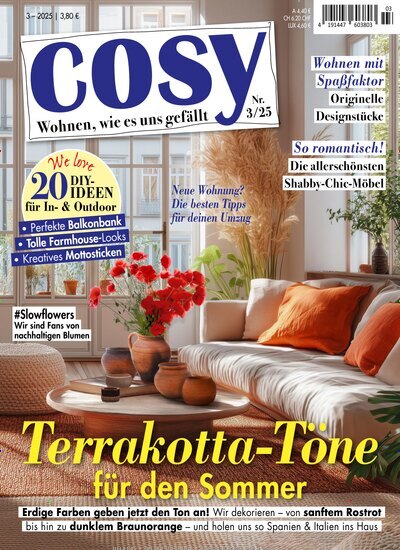 Titelbild der Ausgabe 3/2025 von Cosy. Diese Zeitschrift und viele weitere Frauenzeitschriften als Abo oder epaper bei United Kiosk online kaufen.