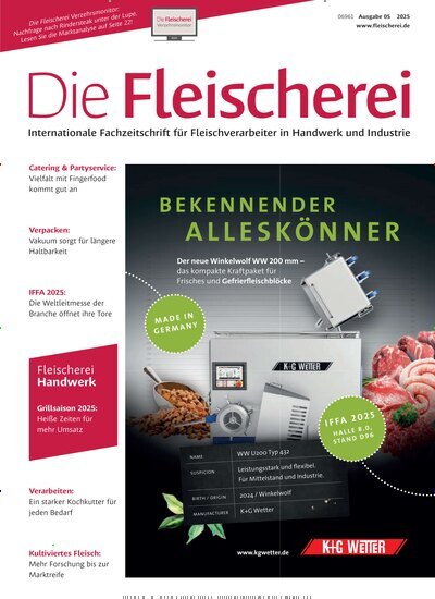 Titelbild der Ausgabe 5/2025 von Die Fleischerei. Diese Zeitschrift und viele weitere Gastronomiezeitschriften, Fashionmagazine, Beautymagazine als Abo oder epaper bei United Kiosk online kaufen.