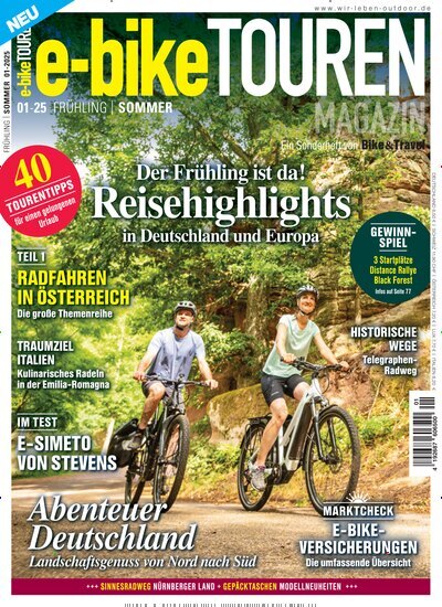 Titelbild der Ausgabe 1/2025 von e-bike Touren Magazin. Diese Zeitschrift und viele weitere Sportmagazine als Abo oder epaper bei United Kiosk online kaufen.