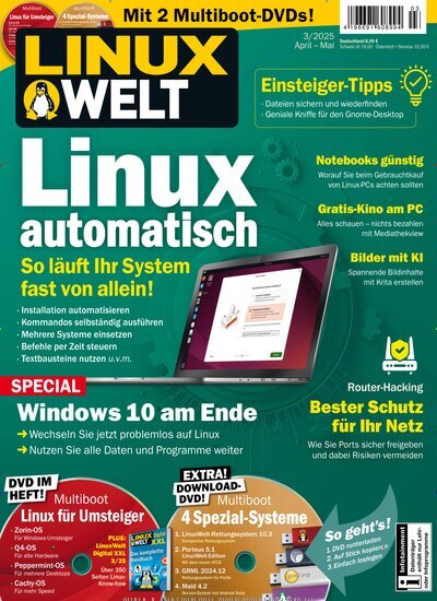 Titelbild der Ausgabe 3/2025 von LinuxWelt. Diese Zeitschrift und viele weitere Computerzeitschriften, Tabletmagazine und Smartphonemagazine als Abo oder epaper bei United Kiosk online kaufen.