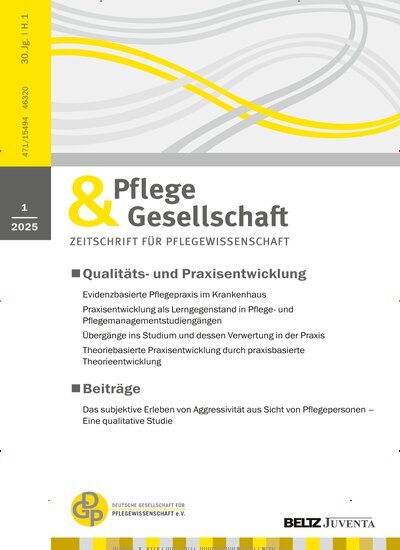 Titelbild der Ausgabe 1/2025 von Pflege & Gesellschaft. Diese Zeitschrift und viele weitere Pflegezeitschriften und medizinische Fachzeitschriften als Abo oder epaper bei United Kiosk online kaufen.